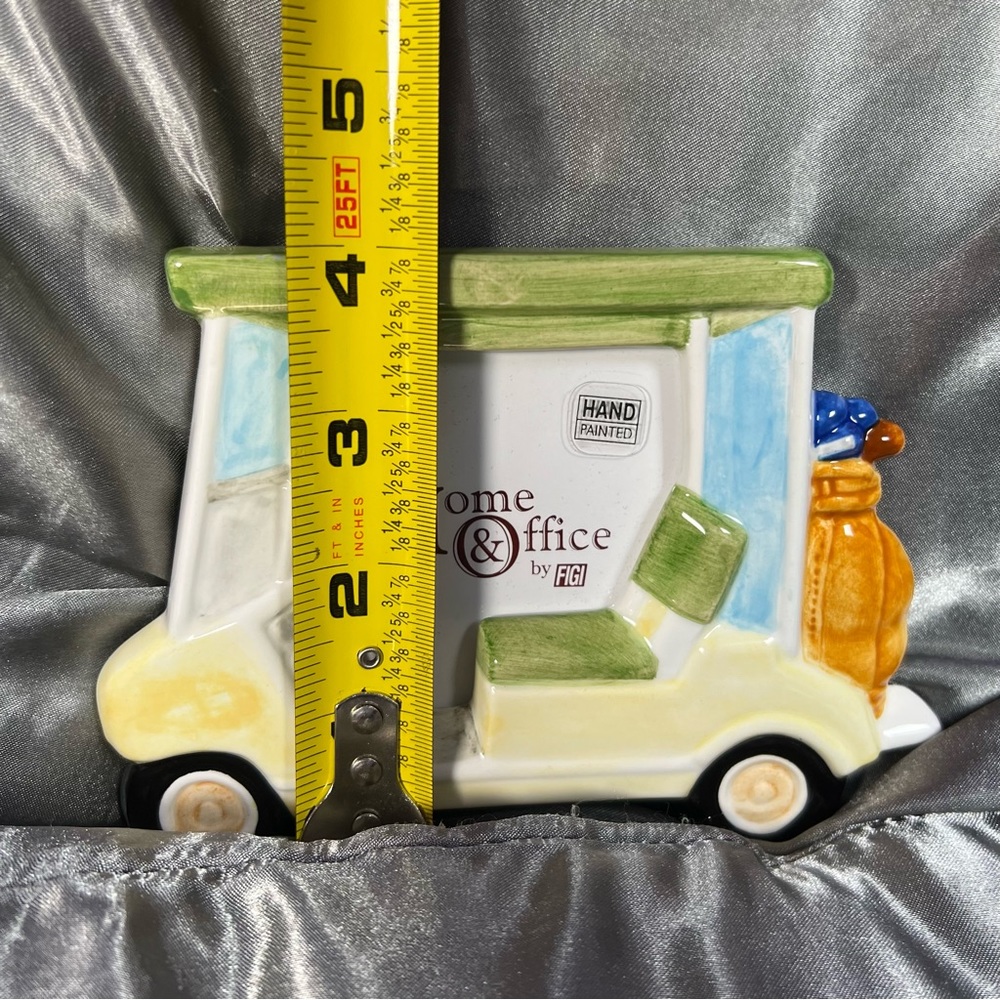 4" Golf Cart Picture Frame 3 x 3 in Photo Hand Painted Ceramic Birthday Holidays - Picture 4 of 4
